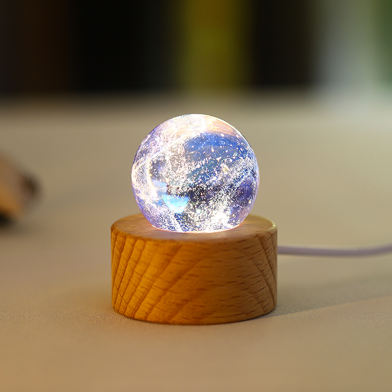 Crystal Globe LED Night Light with Wooden Base