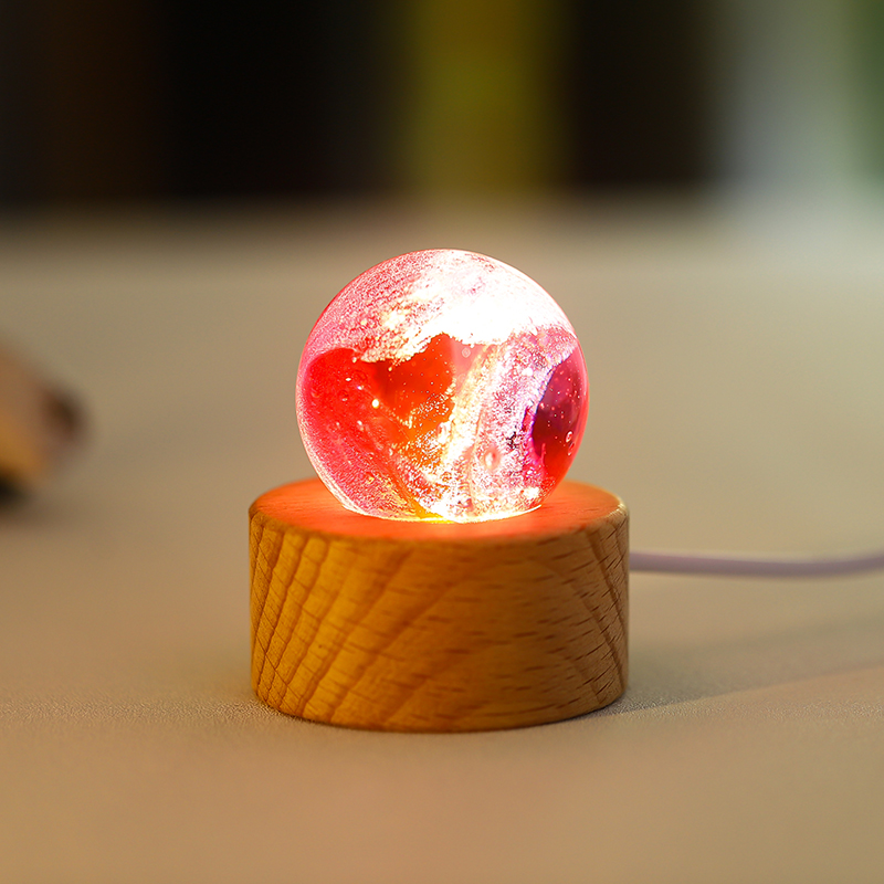 Crystal Globe LED Night Light with Wooden Base